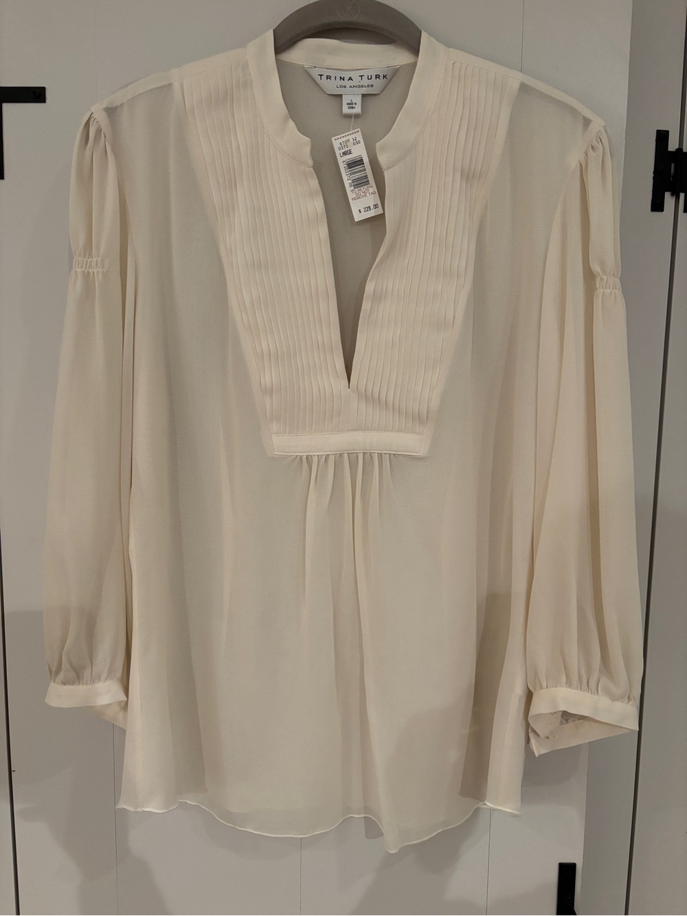 Trina Turk Ivory Pintuck V-Neck Blouse